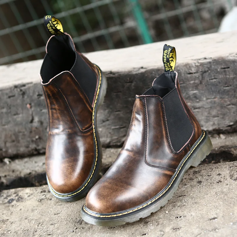 

Plus Size Fashion Men Chelsea Boots Casual Men Genuine Leather A Boots Martin Breathable Slip On Boots Military Shoes