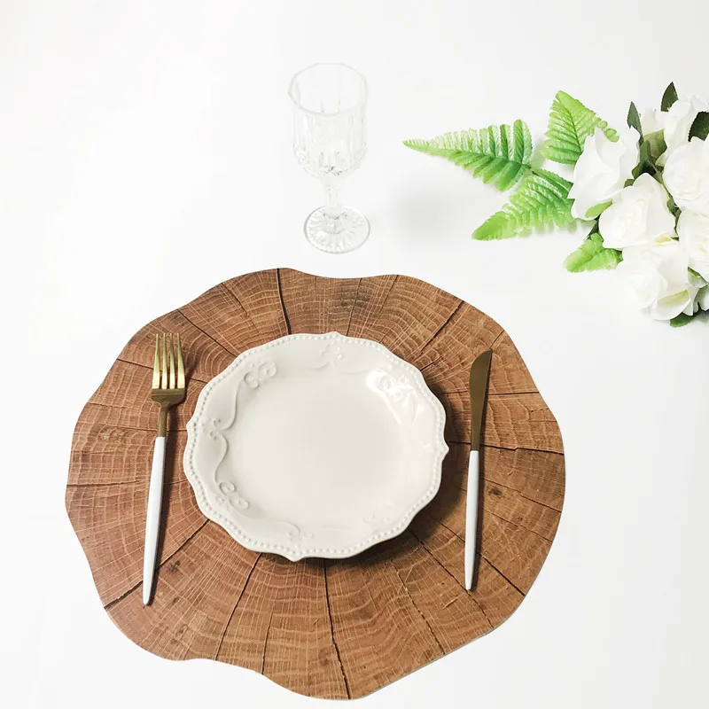 Wood Grain Placemat PVC Tea Cup Mat Dining Table Mat Plate Mat Coffee Coasters Bowl Disc Hot Mat Pads 1pc