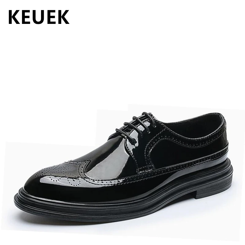 

Spring Autumn Fashion Men Brogue shoes British style Luxury Casual leather shoes Lace-Up Pointed Toe Dress shoes 02A
