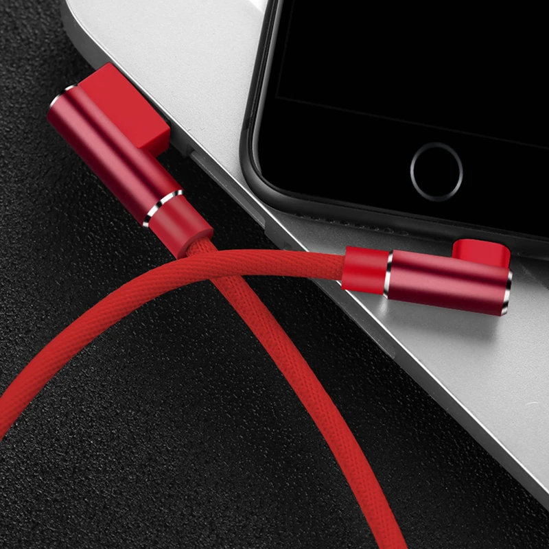2 м USB кабель 3а быстрое зарядное устройство Шнур 90 градусов локоть для iphone кабель Xs max Xr X 8 7 6 plus 6s plus ipad мини мобильный телефон - Цвет: Красный