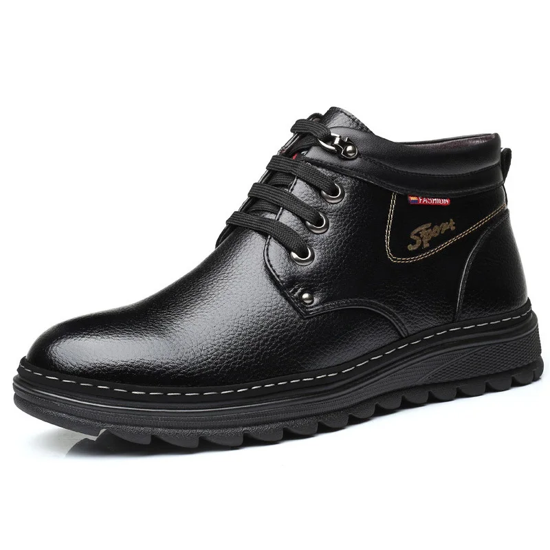 Зимние ботинки; мужская теплая обувь; меховые ботиночки; зимняя обувь; повседневная обувь из натуральной кожи; высокие модные мужские Ботильоны; A459 - Цвет: Черный