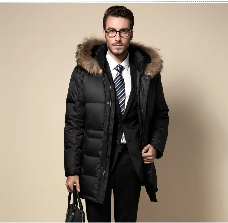 New Winter 90% White Duck Down Coats Men Warm Fur Hood Removable Parka Fashion Thicken 2018 Long Duck Jacket