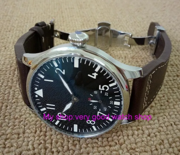 

Butterfly buckle 44mm PARNIS black dial Asian 6498 Mechanical Hand Wind movement Luminous men's watches 206a