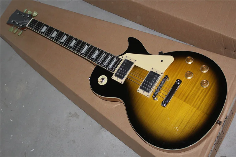 

free shipping New Top Quality musical instrument Tiger Flame Maple Top Tobacco burst LP Standard Electric Guitar 1117