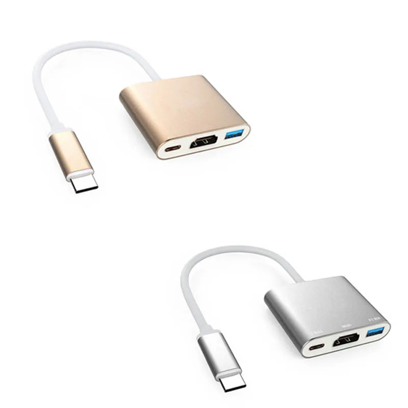 

Type C USB 3.1 to HDMI / USB 3.0 / USB C Adapter Charging Port Aluminum Material for Macbook Google Chromebook Laptop CX @JH