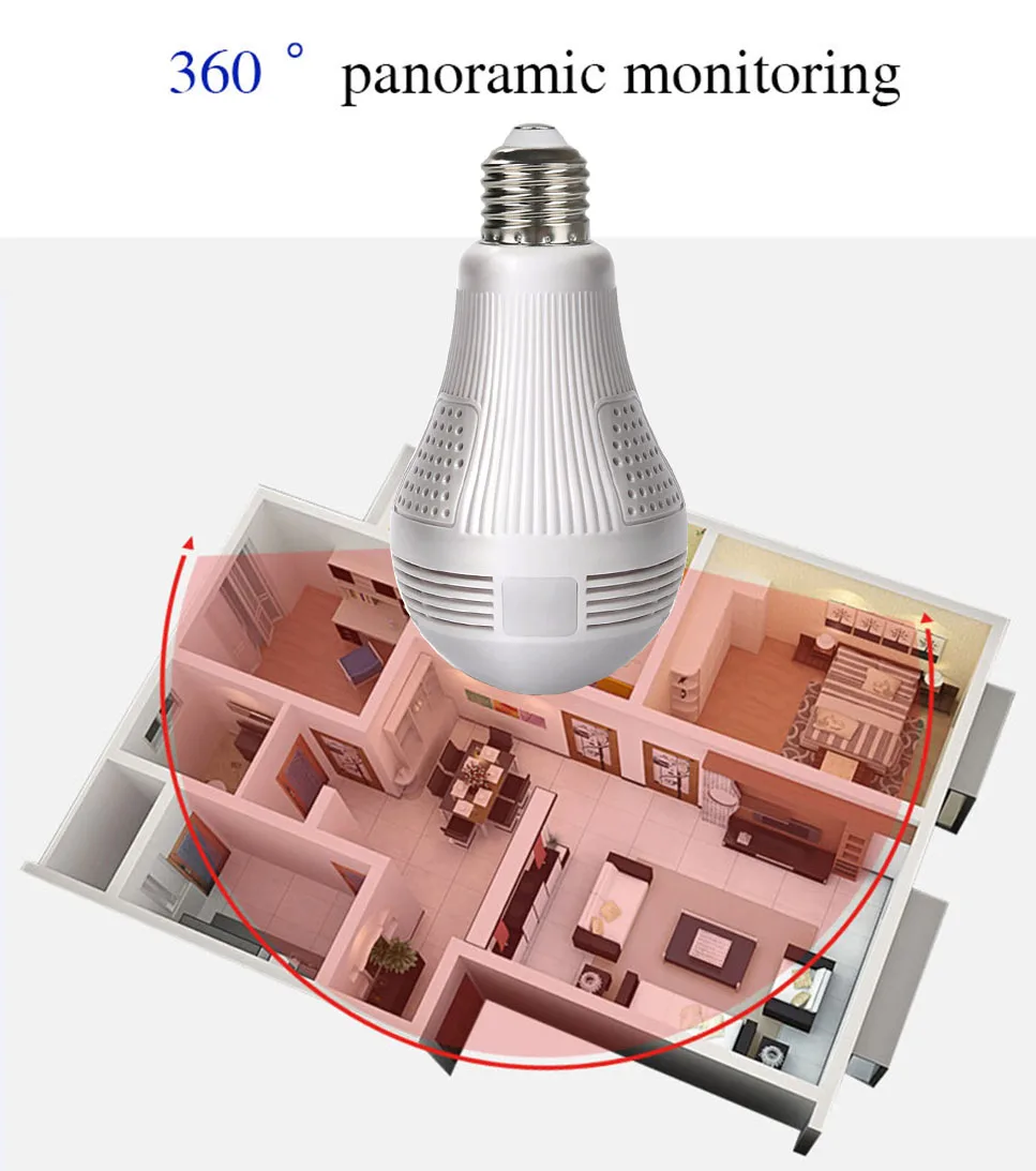 KERUI светодиодный 360 градусов 960P Беспроводная панорамная Домашняя безопасность WiFi CCTV рыбий глаз лампа ip-камера в форме лампы два способа аудио Радионяня