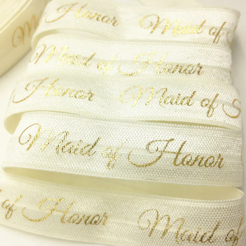 10 ярдов горничной Honor печать сгибающаяся эластичная 5/" Золотая фольга лента для свадебного подарка эластичная лента для волос аксессуар для волос