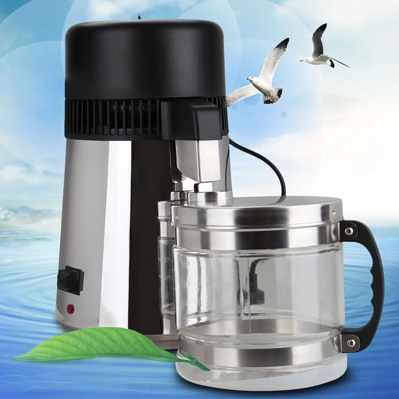 Water Distiller 4l Pure Water 304 Stainless Steel Purifier Filter With Glass Jar Gas Water