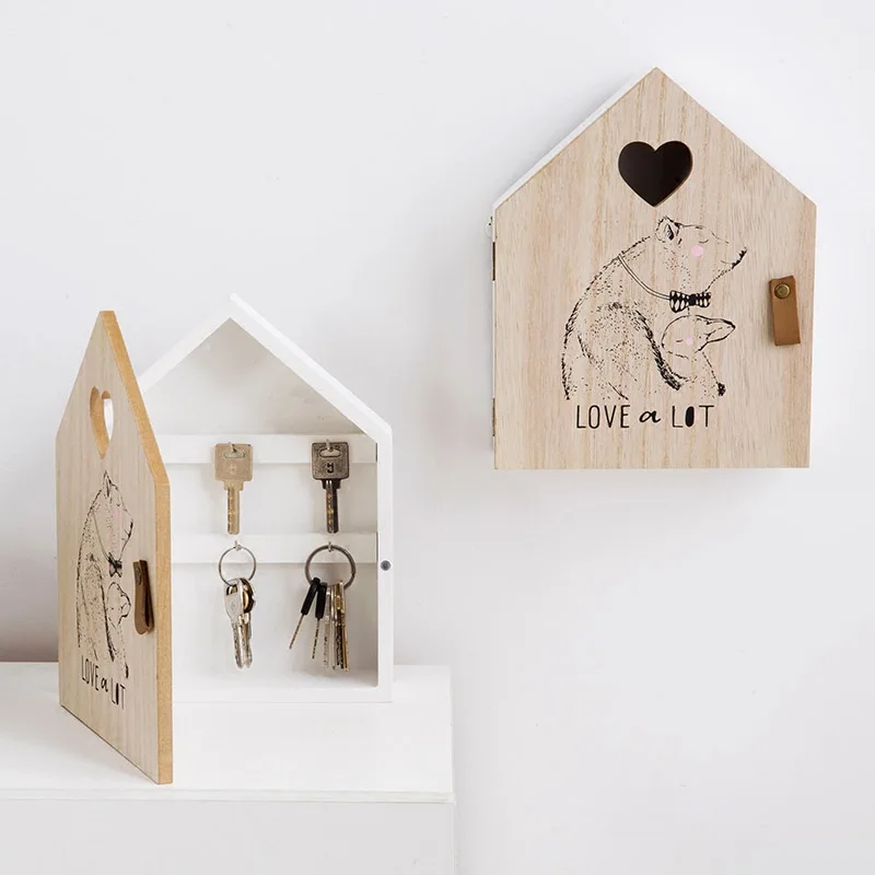 

1PCS Nordic INS Style Wall-mounted Keys Storage Box Wooden Children's Room Home Key Box Cabinet Keys Hanging Storage Wall Decor