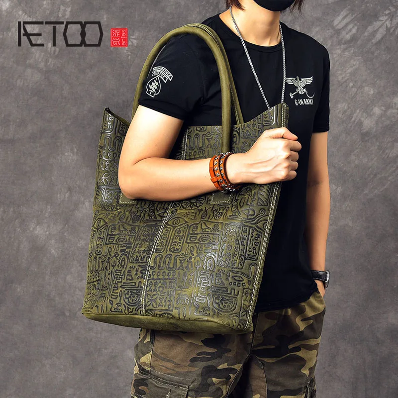 

AETOO Retro Crazy Horse Pitot Bag Original Unisex Leather Large Capacity Tote
