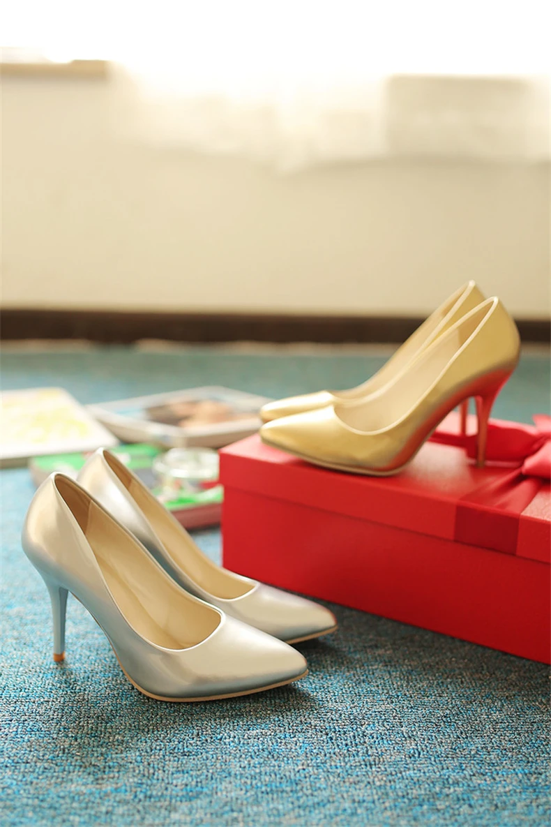 RQFF Brand Womens Pumps 9cm Thin Super High Heels Point Toe Female Shoes With Box Ladies Sexy Party Gold Sliver Heels Size 34-43 (13)