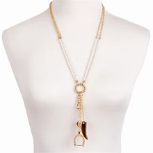 Coreano Moda Simulado-pérola Jóias Coração Pingentes de Ferradura Colar de Dente Doce Mulheres Camisola Longo Inverno(China)