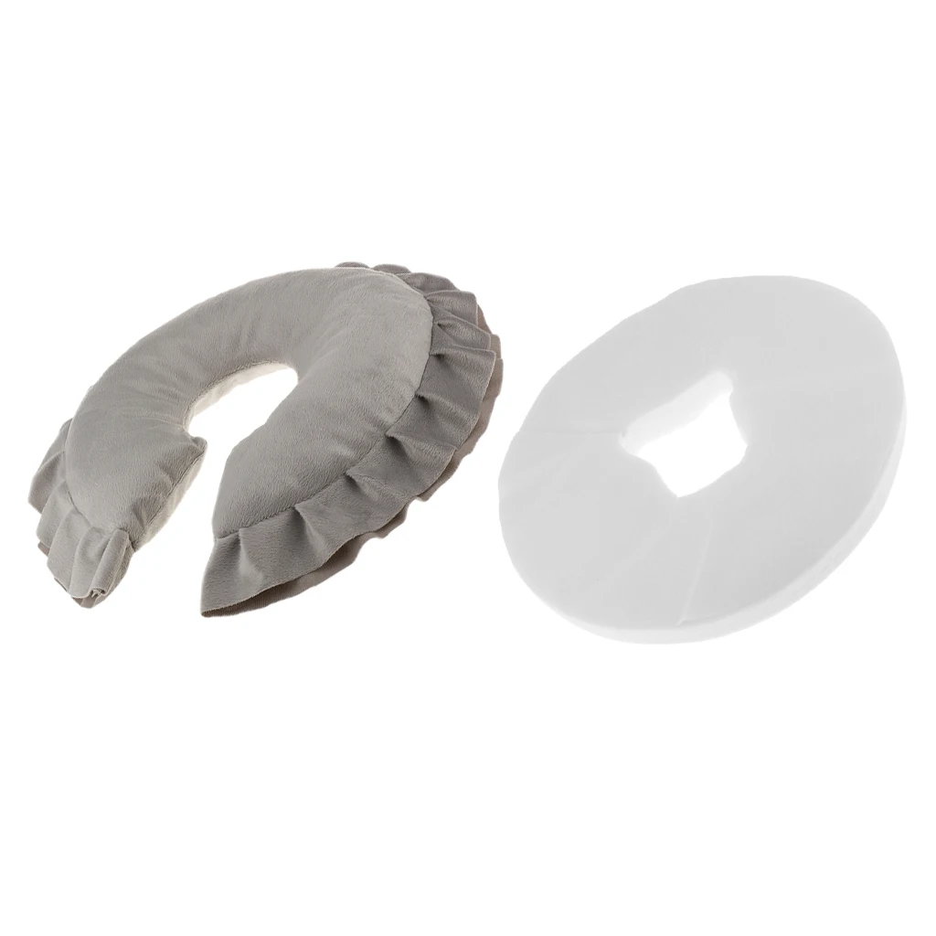 Gray Washable Cover Massage Table Bed Face Cradle Pillow with 100pcs Cushion Cover Set White