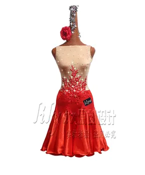 

Rhinestones Sexy Latin Dance Dress Clothes For Women Latin Dance Fringe Long Sleeve Dresses Girls Latin Dancing Cha-cha Costume