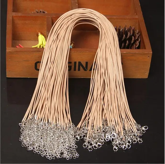 Wholesale 20pcs/lot 1.5mm Multicolor Leather Cord Wax Rope Chain Necklace with Lobster Clasp DIY Jewelry Accessorie Z570 khaki