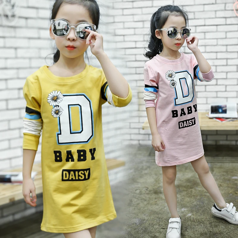 

2017 Big Girl Dress Princess Dress Vestido Teenagers Letter Print Dresses Teenage Girls Kids Clothes Children Clothing 4-14 Year