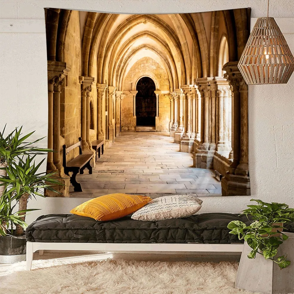

HommomH Tapestry Art Decor Wall Hanging in Dorm Living Room Bedroom Retro Church Corridor