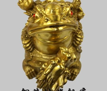 

10" China Folk Bronze Yuanbao Coins Wealth Golden Toad Frog Statue Bronze #1