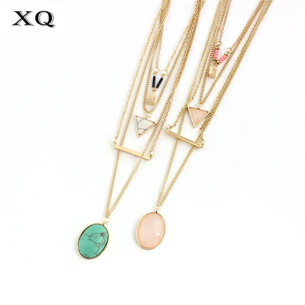 

XQ Free shipping The new fashion Long crystal necklace White triangle necklace four layersGirl gift party jewelry