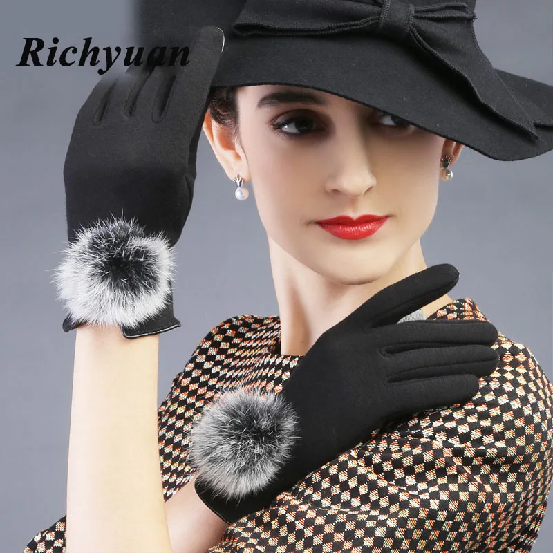 2017 Women's Winter Gloves Genuine Fur Autumn Elegant Cotton Glove Real