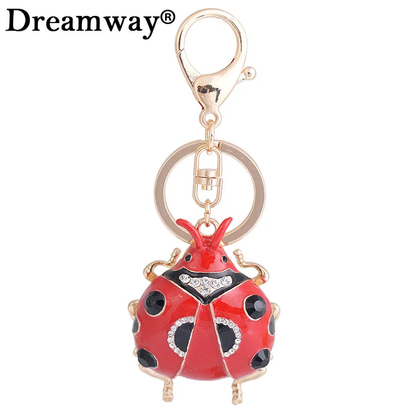 Creative Rhinestone Ladybug Beetle Keychain Fashion Novelty Trinket Key Chain Holder Women Bag