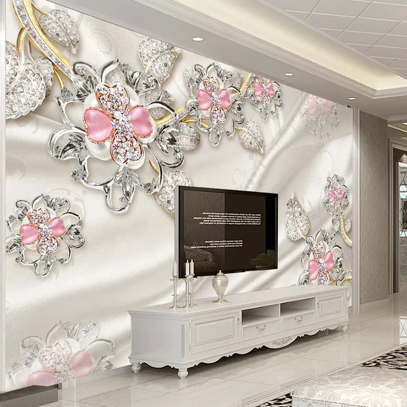 

Custom Mural Papel De Parede 3D Wallpaper Luxury Jewelry Diamond Flower 3D Living Room TV Background Wall Decor Wallpaper Murals