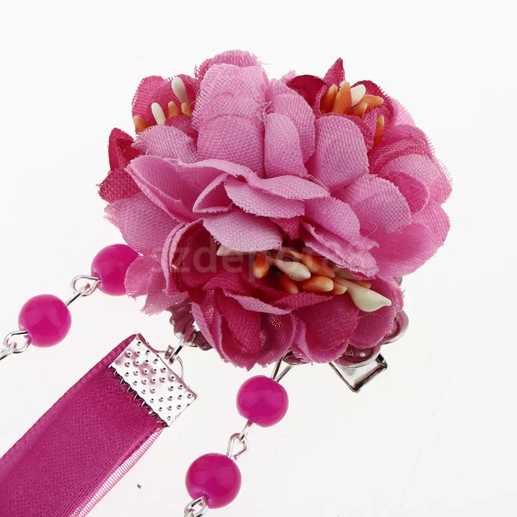 Ribbon Flower Chain Tassel Ancient Chinese Headdress Clip & Beads Dangle Earring Set Bridal Wedding Cosplay Party Hair Jewelry