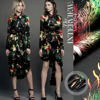 

mulberry silk printing of silk fabric cloth and double thick elastic silk satin dress [dragonflies]