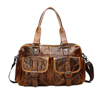 

Vintage Oil Wax Genuine Leather Male Package Shoulder Messenger Bag Large Capacity Travel Casual Totes Hangbag Top Handle Bag