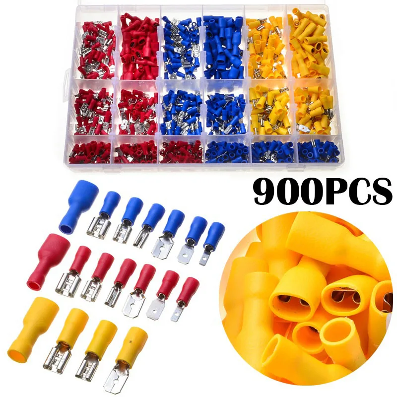 

900pcs Mixed Electrical Wire Connector Crimp Insulated Spade Butt Splice Male Female Terminal Set CLH@8