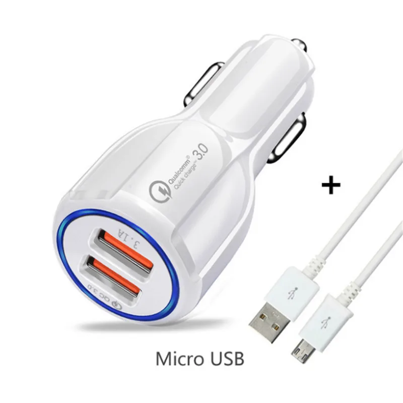 

3.1A QC 3.0 Micro USB 2 Port Dual USB Fast Car Charger Cable For VIVO IQOO 3 S1 V15 Pro V11i For Oneplus 7 Pro 6 HTC U11 M9 M10