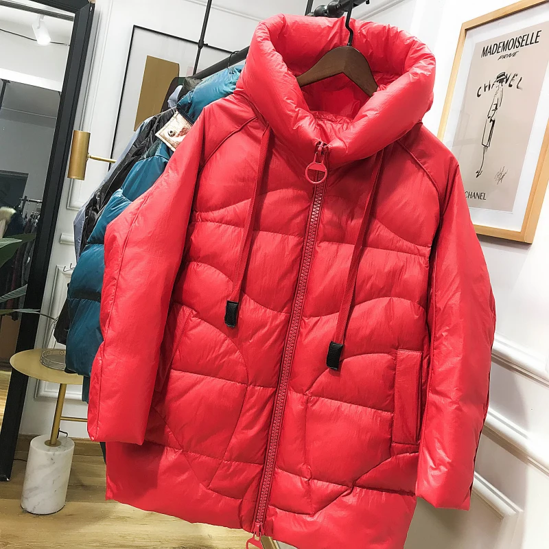 

High quality down jacket winter women Thicken White duck down coat Glossy Memory fabric Hooded Loose female Warm jackets