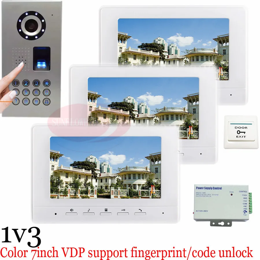 

Waterproof(IP65)1v3 Fingerprint/Code unlock Color Video Door Phone Doorbell Intercom Kit door bells fingerprint outdoor camera!