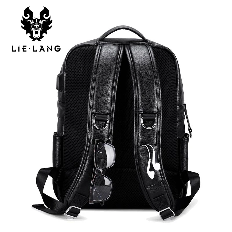 Mochila De Cuero LIELANG para hombres con carga USB externa para ordenador portátil bolsas de viaje estilo occidental Colegio Mochila femenina