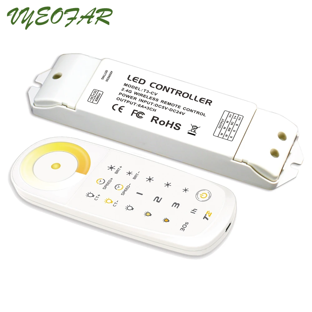 

New Led Color Temperature Controller T2 Touch Remote 2.4GHz 12V-24V T3-CV 18A Constant Voltage T3-CC Constant Current Receiver