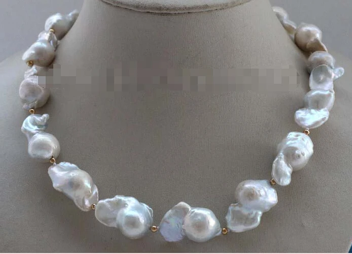 

FREE SHIPPING 17" Genuine Natural 27mm White Baroque Reborn Keshi Pearl Necklace 14k #f2403! AAA