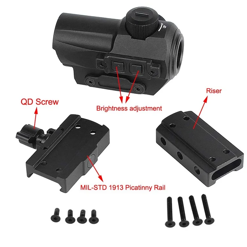 Tactical 1.5 MOA QD Red Dot Sight with Riser Mount 10 Brightness Settings fit Picatinny Rail for Hunting Airsoft (10)