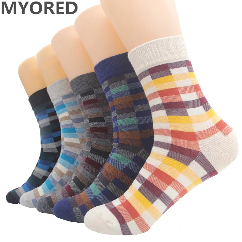 MYORED 5 pairs/ Lot men's business socks colorful combed cotton wedding