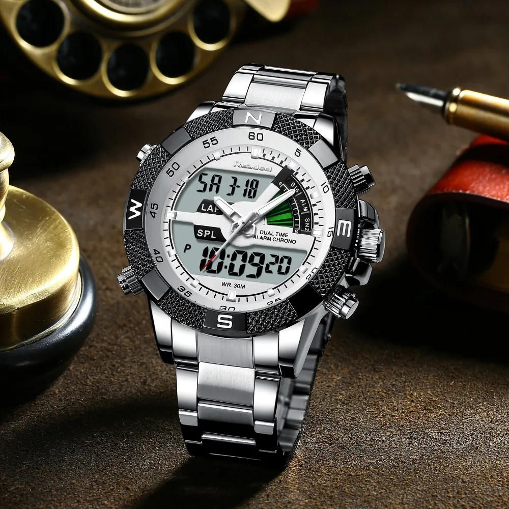 Baratos Reloj deportivo de marca de lujo de moda para hombre, relojes de cuarzo LED, reloj de pulsera militar de acero inoxidable, reloj Masculino