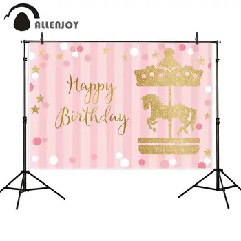 

Allenjoy photographic background Carousel party shiny dots stripes Customized birthday golden photocall photobooth decor studio