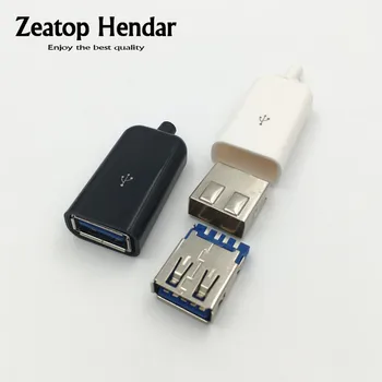 

10Sets USB 3.0 A Female 4 Pin Jack Plug Welding Type Socket 4 in 1 Connector for DIY Soldering Adaptor White Black