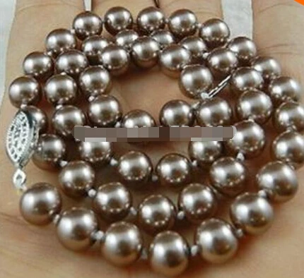 

Free shipping >>@ 1080 8mm Silver Champagne South Sea Shell Pearl Necklace 18