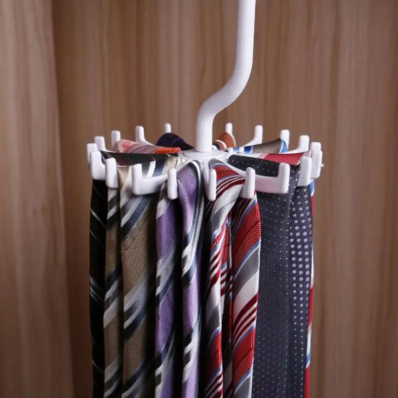

Rotating Tie Holder Hook Clothes Hanger White Plastic Tie Rack Scarf Hanger Belts Hanger 1pcs Holds 20 Ties