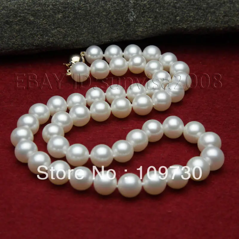 

Jewelry 00120927 AAA 10-11mm white fresh water mother of pearls necklace 18"14KGPt