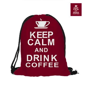 

Keep Calm And Drink Coffee Printing Drawstring Backpack Fashion Polyester Bags For Women Men Child Pouch Backpacks