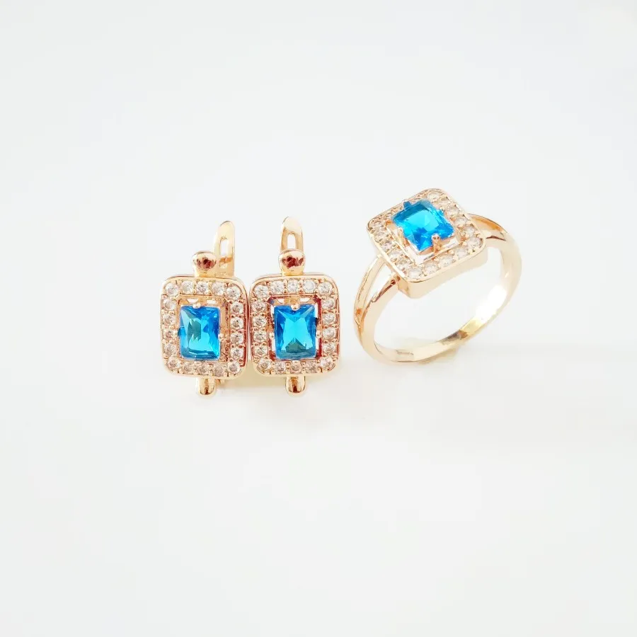 

Women Jewelry Sets Rose Gold Color Women Jewelry Romantic Blue Cubic Zircon Jewelry Ring /Earring Jewelry Sets