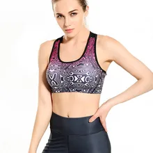 Для женщин Градиент волна воды принт Фитнес короткий жилет тренировки Беспроводной Нижнее Бельё для девочек Бесшовные Стретч майка Волокно хип-хоп мягкий бюстгальтер