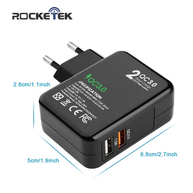 Rocketek универсальное usb зарядное устройство Quick Charge QC 3 0 быстрое для мобильного