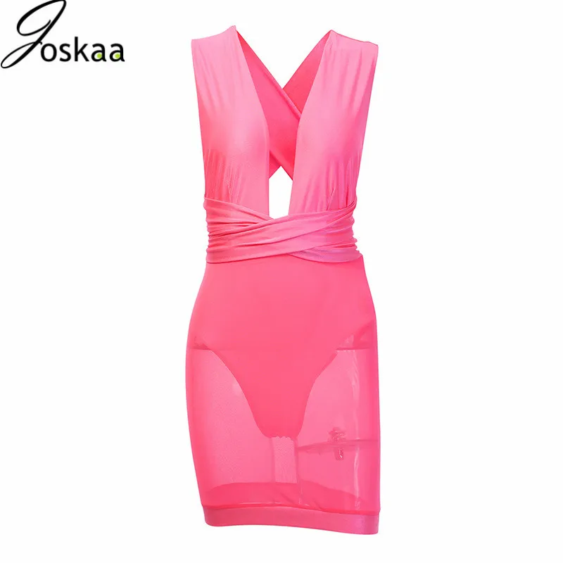 

V Neck Mesh Tank See Through Women 2019 Sexy Club Party Vestiti Donna Vadim Hippie Summer Sleevelss MIni Dresses