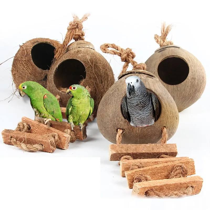 

Wood Climbing Ladder Grinded Coconut Shell Pet Bird Toy Macaw Cockatiel Parrot Hamster Climb Bell Swing Bite Toy Pet Product